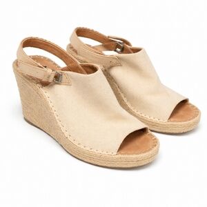 Beige Canvas Wedge Espadrille Sandals - Women